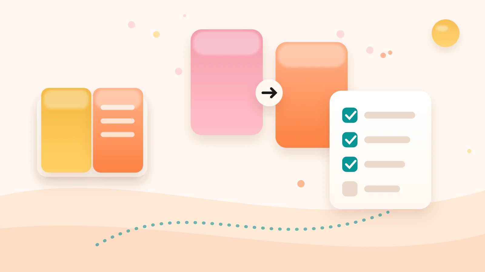 Clay-style illustration of an open book beside a two-column comparison card and a checklist, representing a LearnWorlds review verdict