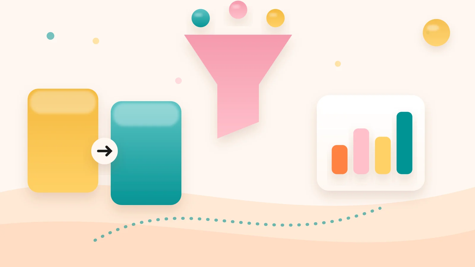 Clay-style illustration of a funnel shape beside a bar chart and a comparison scale, representing a comparison of eight online course and funnel platforms